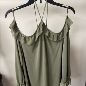 Express Green Sleeveless Ruffled Backless Blouse
